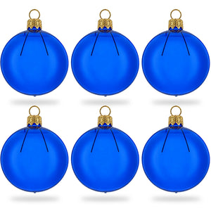 Set of 6 Translucent Glossy Blue Glass Ball Christmas Ornaments 2. (026)