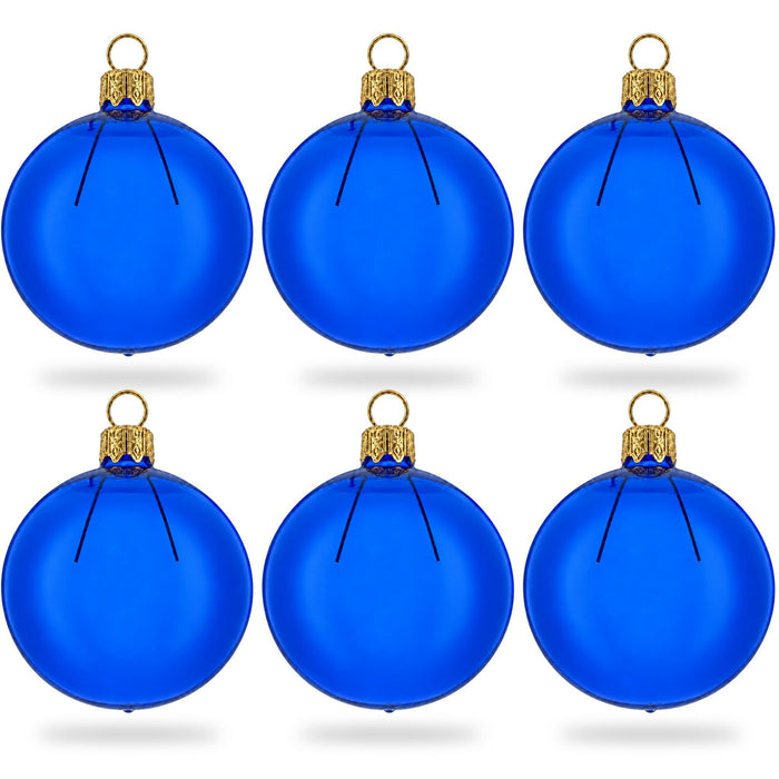 Set of 6 Translucent Glossy Blue Glass Ball Christmas Ornaments 2. (026)