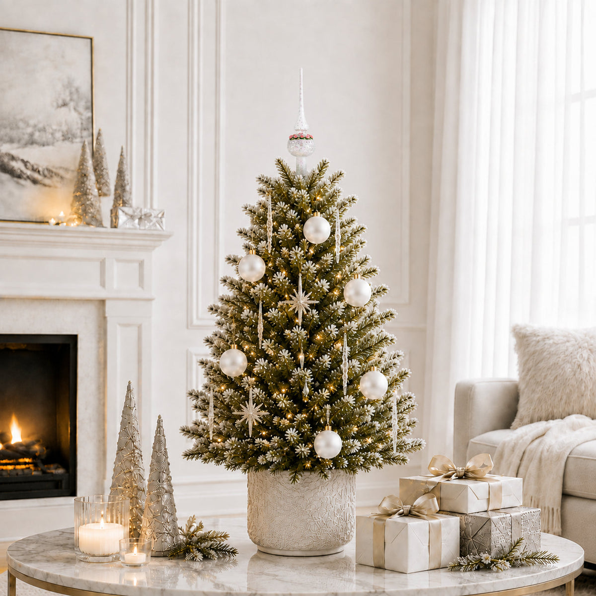 Set of 6 Translucent White Glass Ball Christmas Ornaments (033)