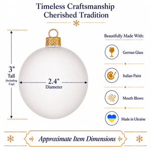 Set of 6 Translucent White Glass Ball Christmas Ornaments (033)