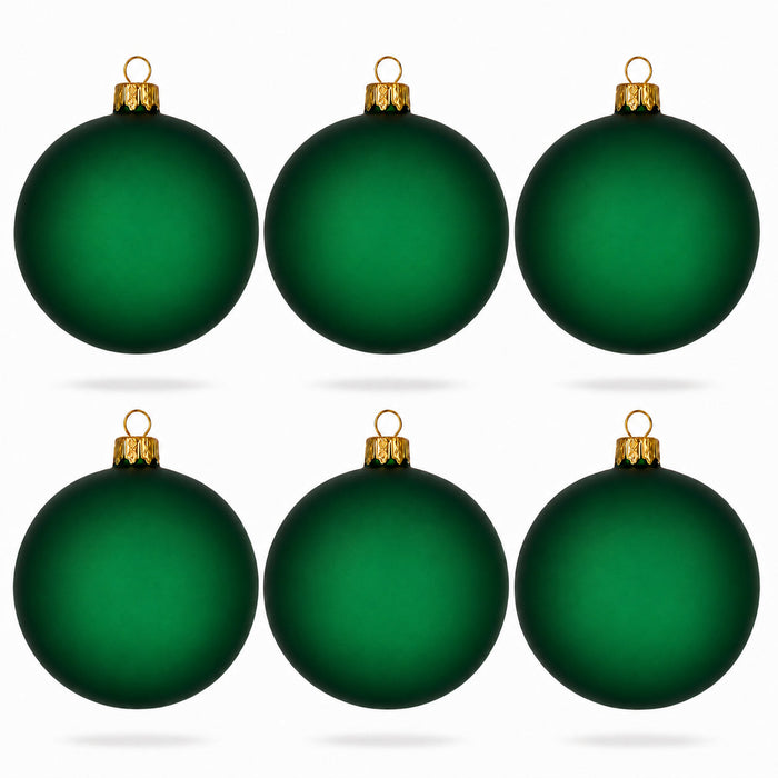 Set of 6 Translucent Green Glass Ball Christmas Ornaments 3.25 Inches (049)
