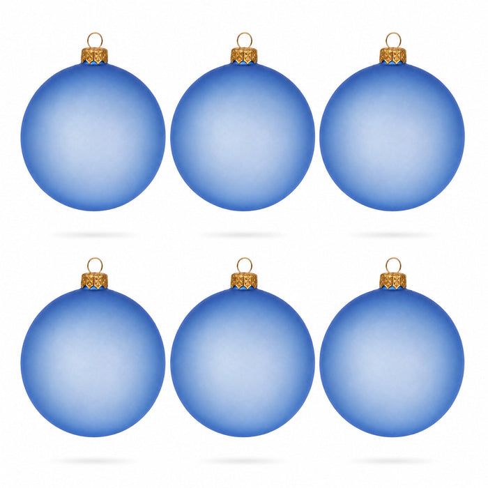 Set of 6 Translucent Light Blue Glass Ball Christmas Ornaments (029)
