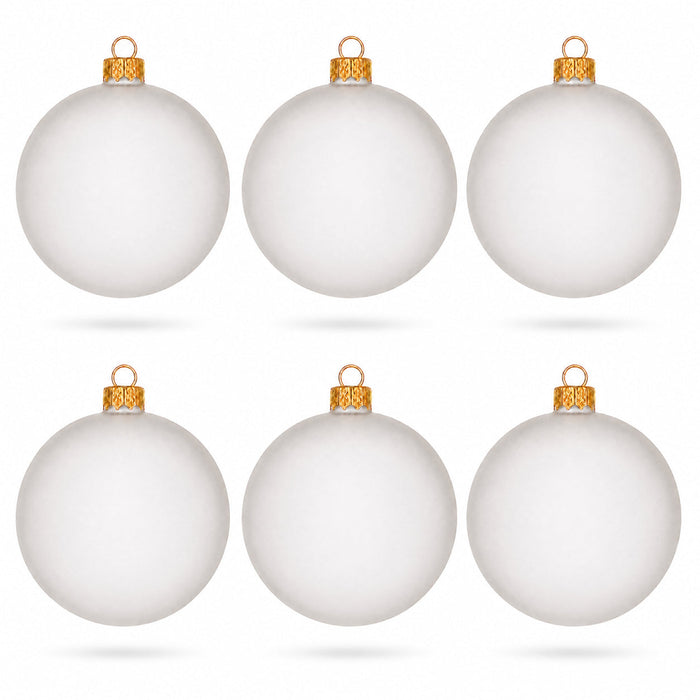 Set of 6 Translucent White Glass Ball Christmas Ornaments (033)
