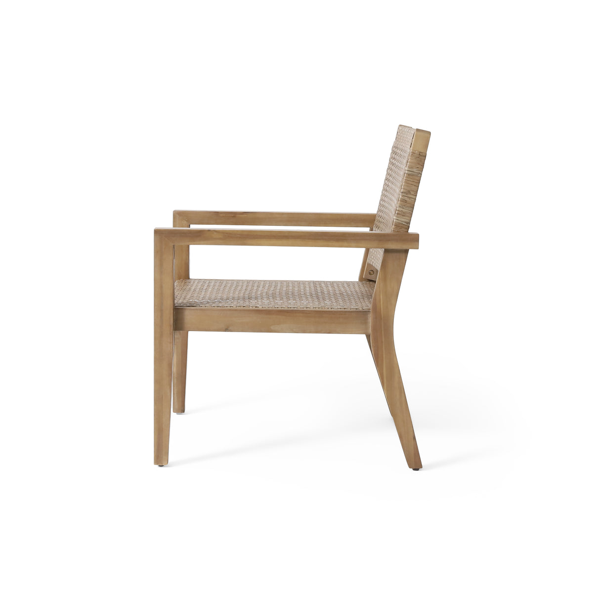 Outdoor Wicker and Acacia Wood Club Chairs - Set of 2