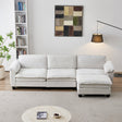 L Shape Living Room Sofa with Ottoman in Soft Chenille Beige - view 2