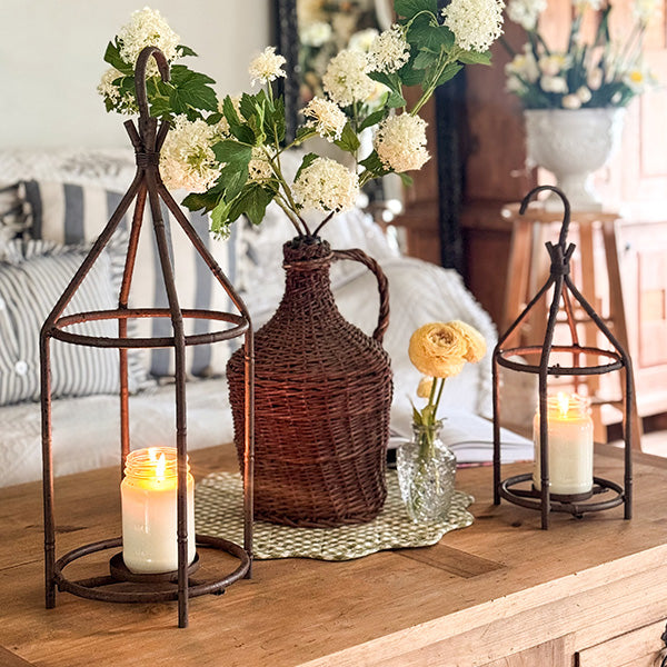 Vintage Inspired Open Cage Candle Lanterns, Set of Two