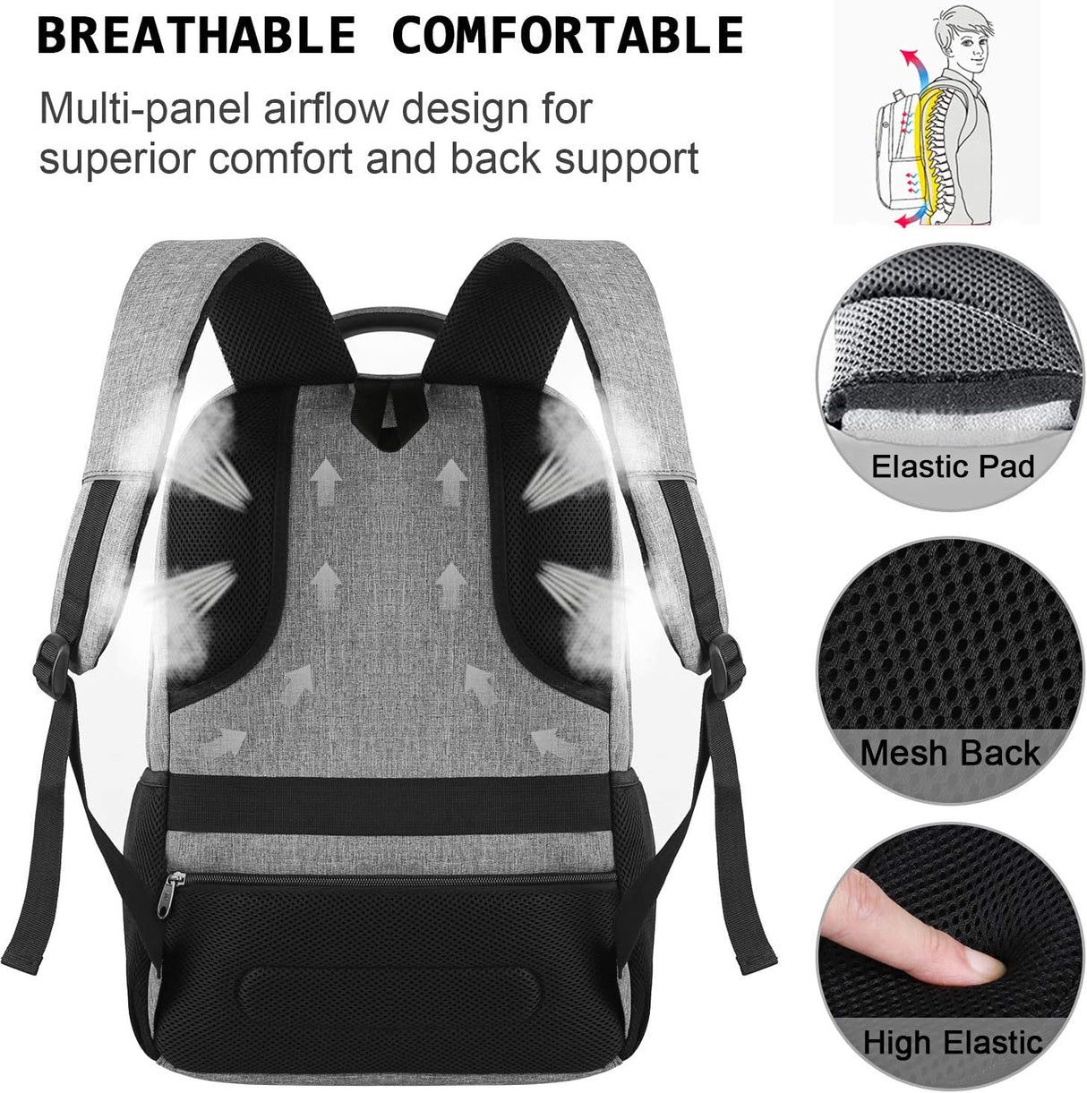 Slim Anti Theft Laptop Backpack 15.6 Inch USB Charging Travel Bag
