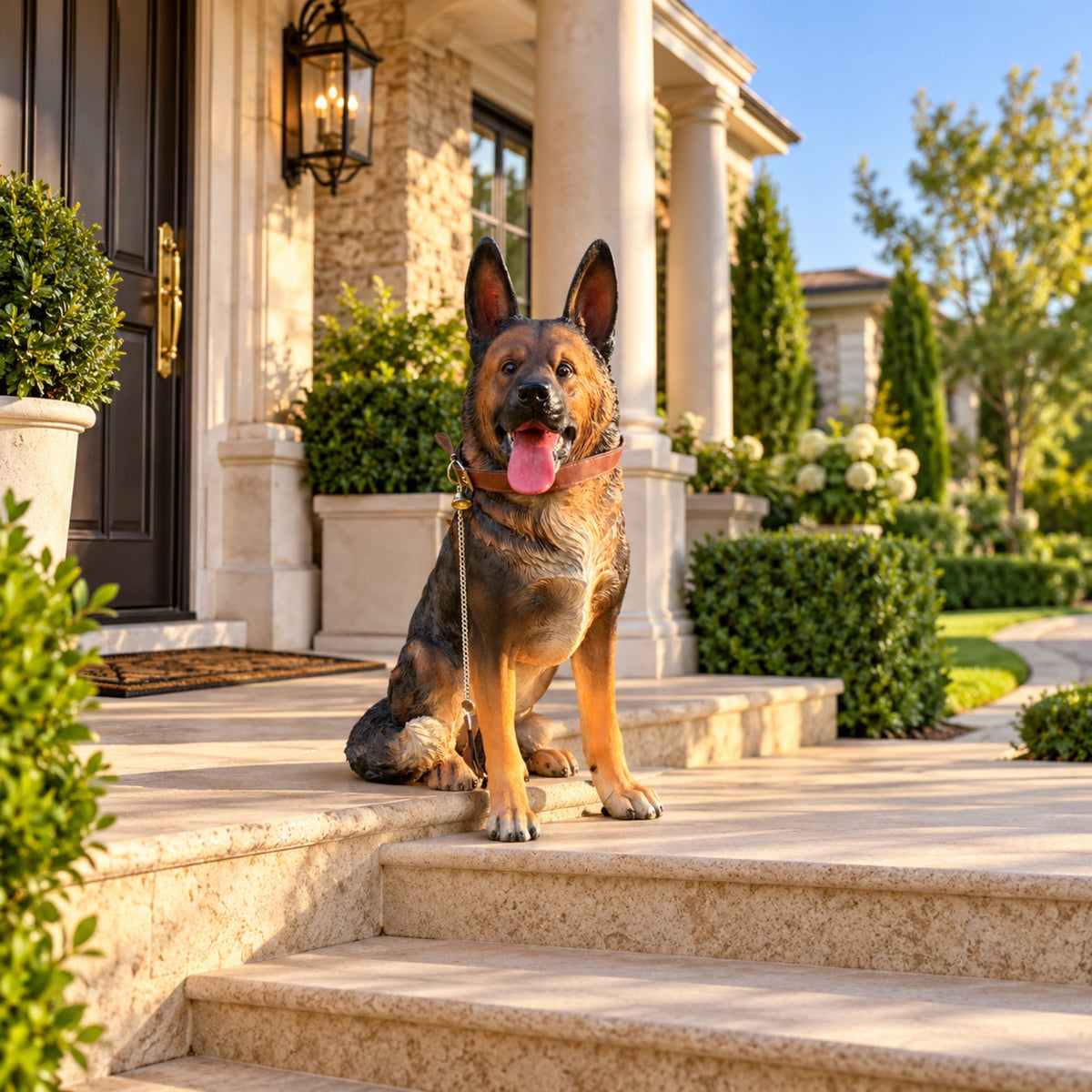 Large German Shepherd Dog Statue 32.28 Inch Sitting Guard Dog Sculpture for Entryway Patio Decor