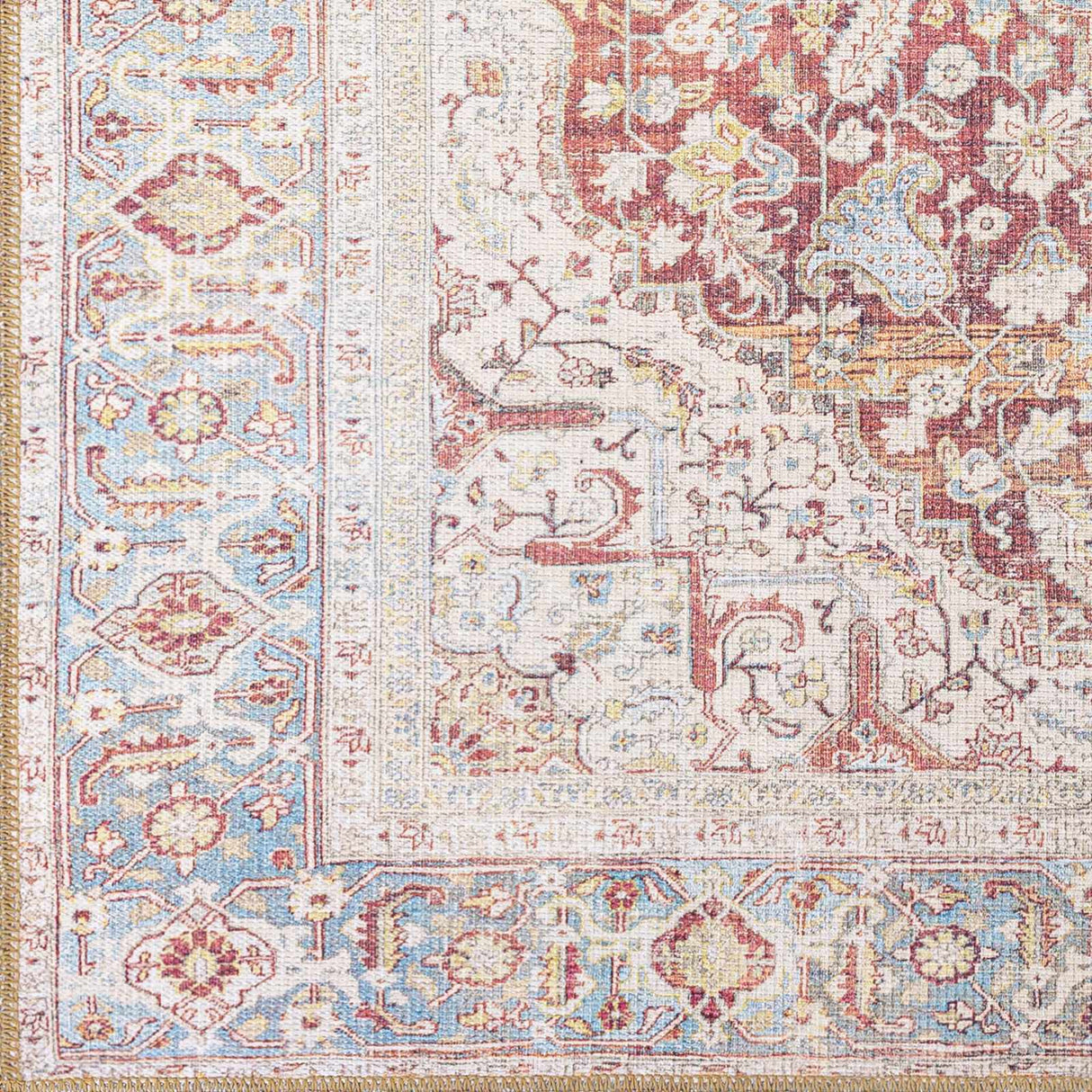 Cream Rust Leeston Washable Rug - Clearance