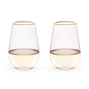 Rose Crystal Stemless Wine Glass Set