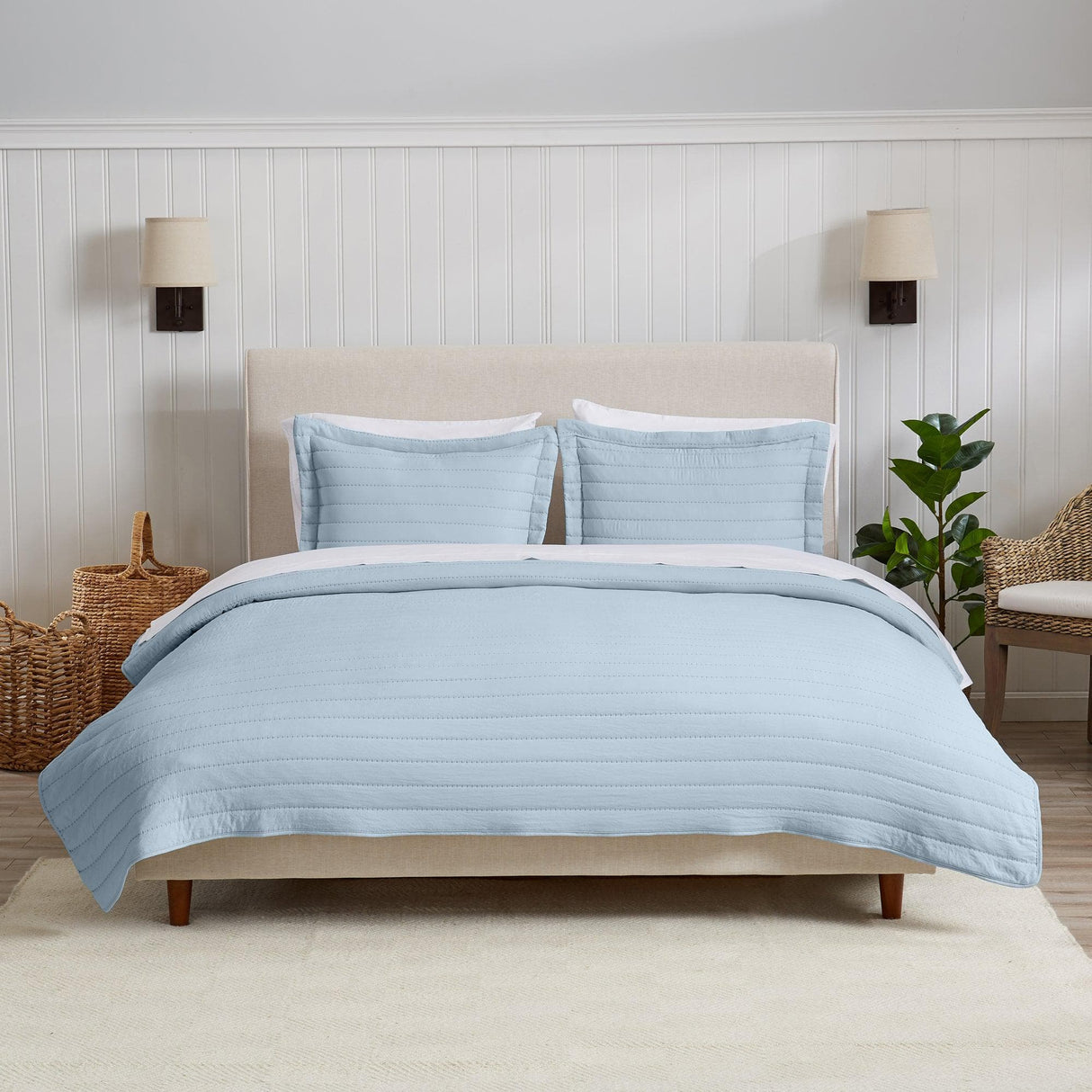 3-Piece Solid Striped Quilt - Virginia Collection