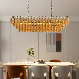 LIGHTING COMMUNE 54-Inch Black Rectangular 12-Light Chandelier with Smoke Glass