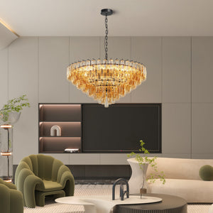 LIGHTING COMMUNE Modern Round 14-Light Black Chandelier with Smoke Glass Tubes - view 2