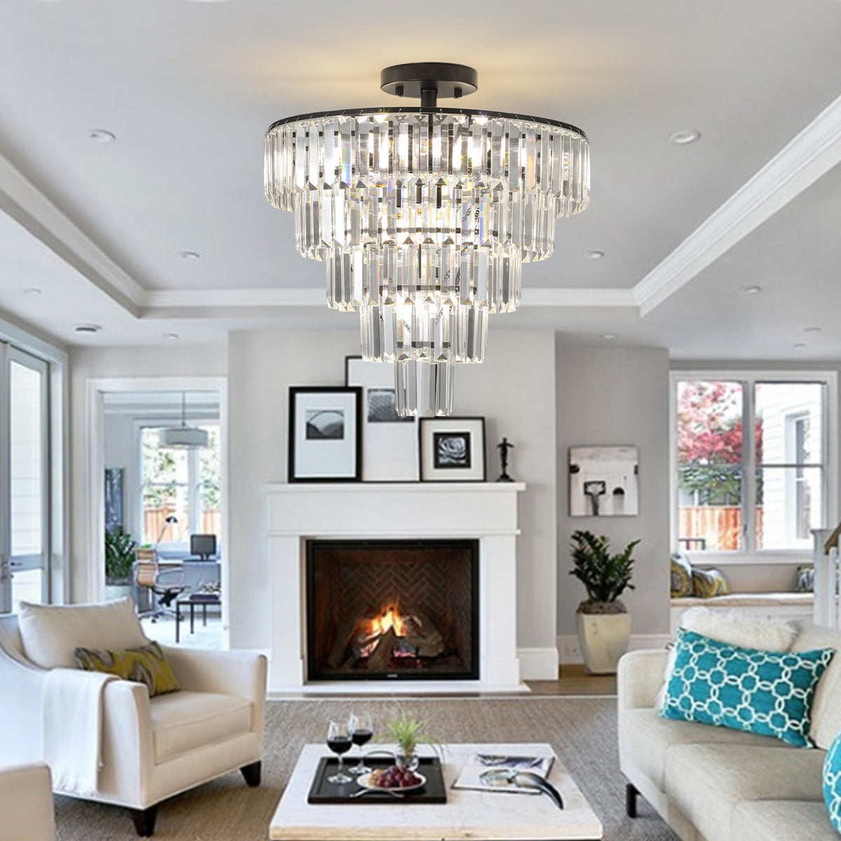 LIGHTING COMMUNE W2312 20-Inch Black Crystal Chandelier with K9 Crystals - view 2