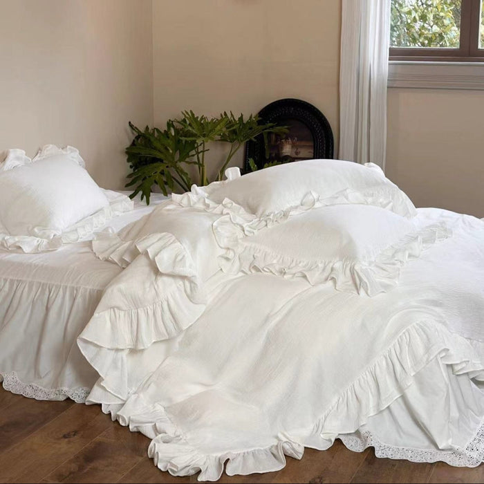 Ever Lasting Liliane Elegant Ruffle Double Gauze Bedding Set / French Simple in French Simple Bed Skirt
