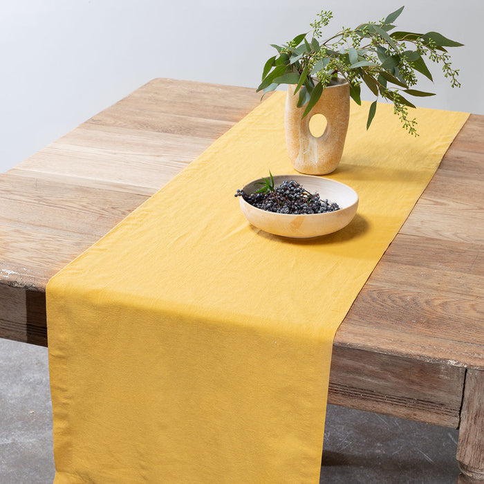 Thyme and Sage Seasonal Washed Linen-Cotton Runner- Mustard