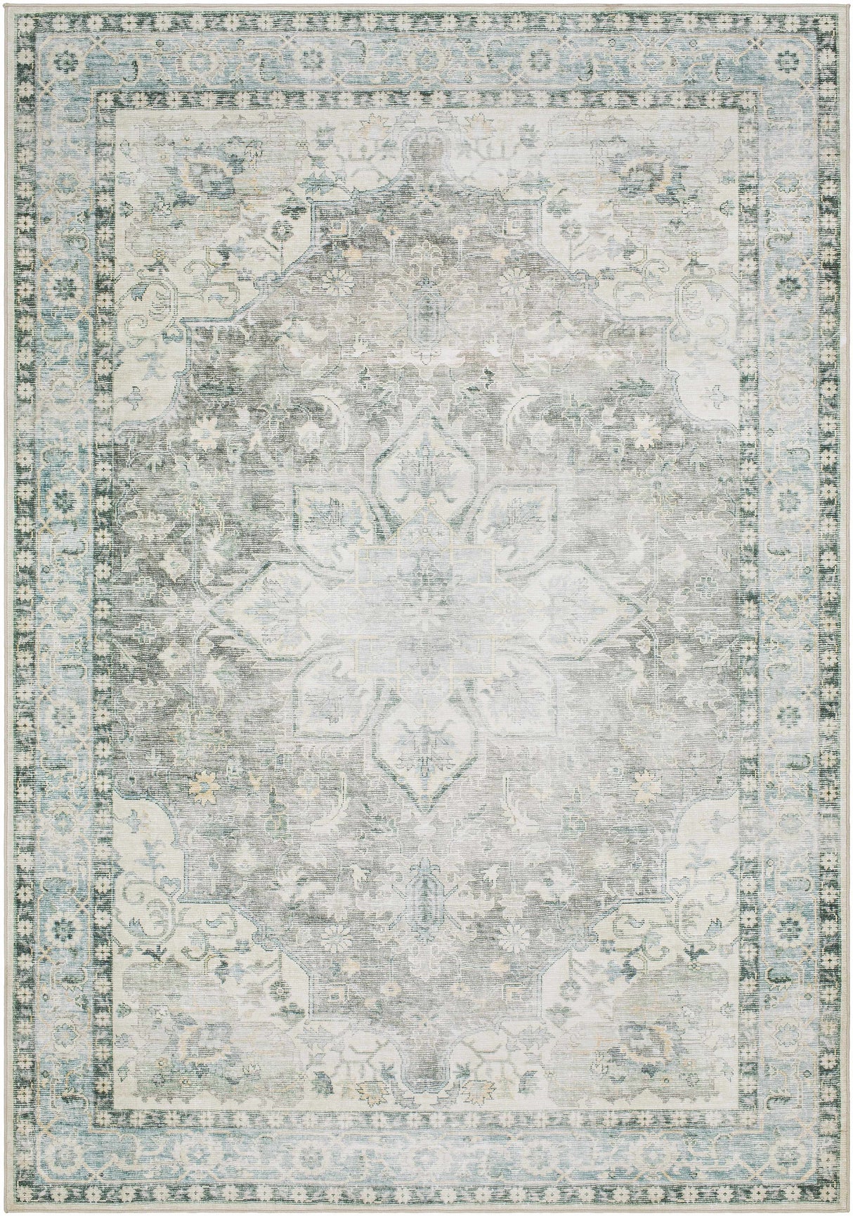 Lotan Green Medallion Washable Area Rug