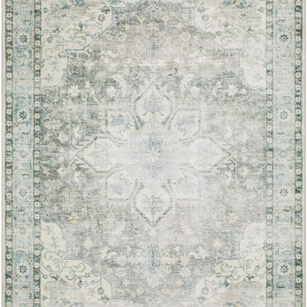 Lotan Green Medallion Washable Area Rug