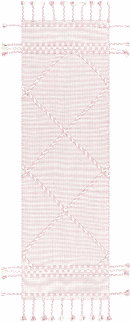 Lupton Pink Trellis Wool Rug with tassels - Clearance
