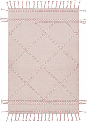 Lupton Pink Trellis Wool Rug with tassels - Clearance