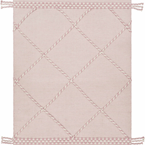 Lupton Pink Trellis Wool Rug with tassels - Clearance