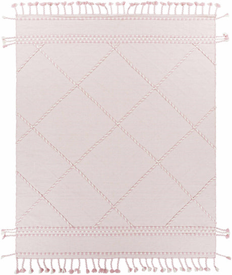Lupton Pink Trellis Wool Rug with tassels - Clearance