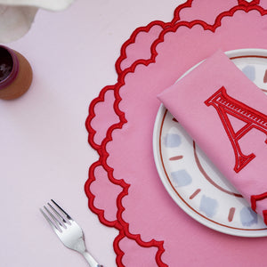 CRESSIDA PINK ROUND FABRIC PLACEMAT & NAPKIN SET