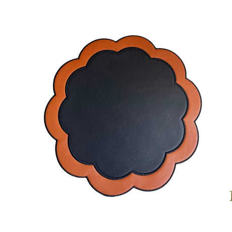 Serenity Black Orange Scalloped Faux Leather Placemat