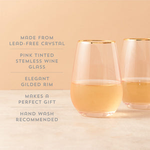 Rose Crystal Stemless Wine Glass Set