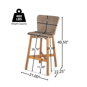 Lymington Outdoor Bar Stool Set of 2 with Acacia and Rattan