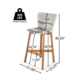 Lymington Outdoor Bar Stool Set of 2 with Acacia and Rattan - view 3