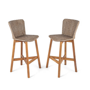 Lymington Outdoor Bar Stool Set of 2 with Acacia and Rattan - view 4