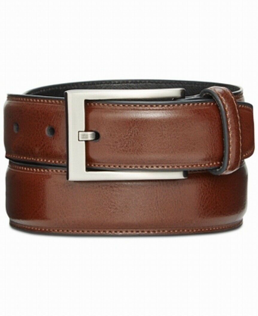 Alfani Men's 32Mm Feather Edge Stitch Dress Belt Dark Beige Size 44