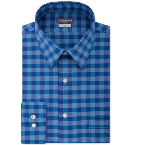 Van Heusen Men's Fit Flex Collar Check Dress Shirt Aqua Size 16-36-37