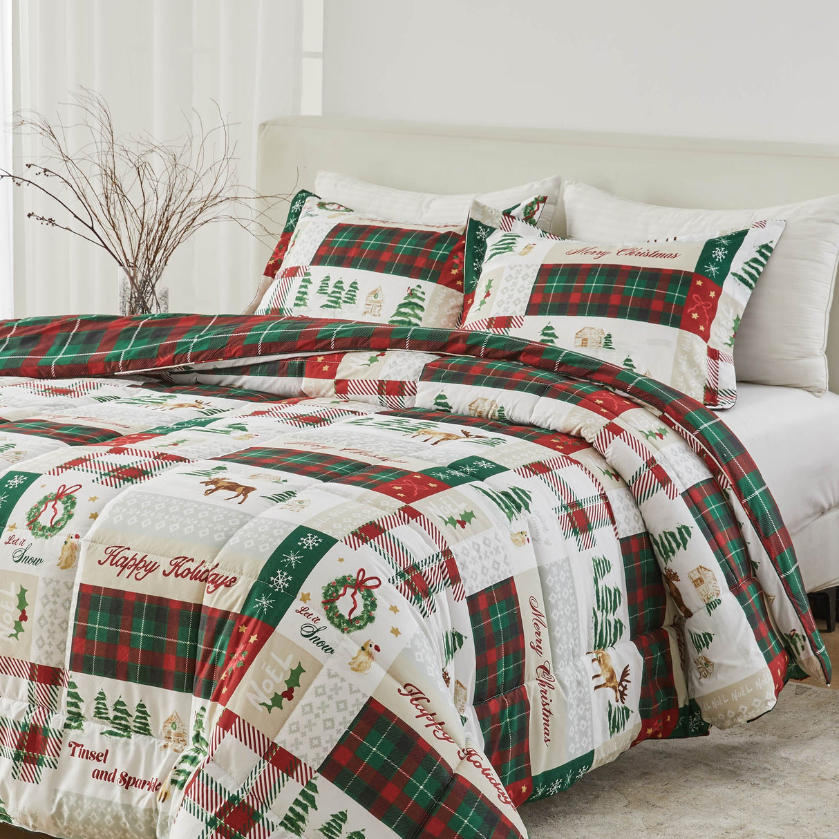 Reversible Christmas Comforter and Sham Set - Holiday Lodge Odette Collection