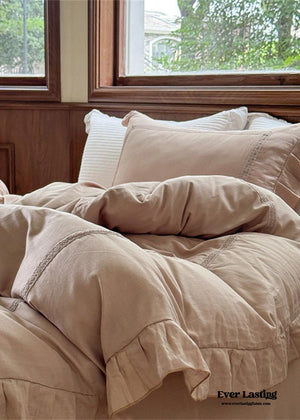 Madeleine Lace Double Gauze Ruffle Bedding Set / Brown