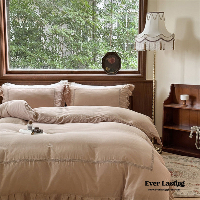 Ever Lasting Madeleine Lace Double Gauze Ruffle Bedding Set / Brown