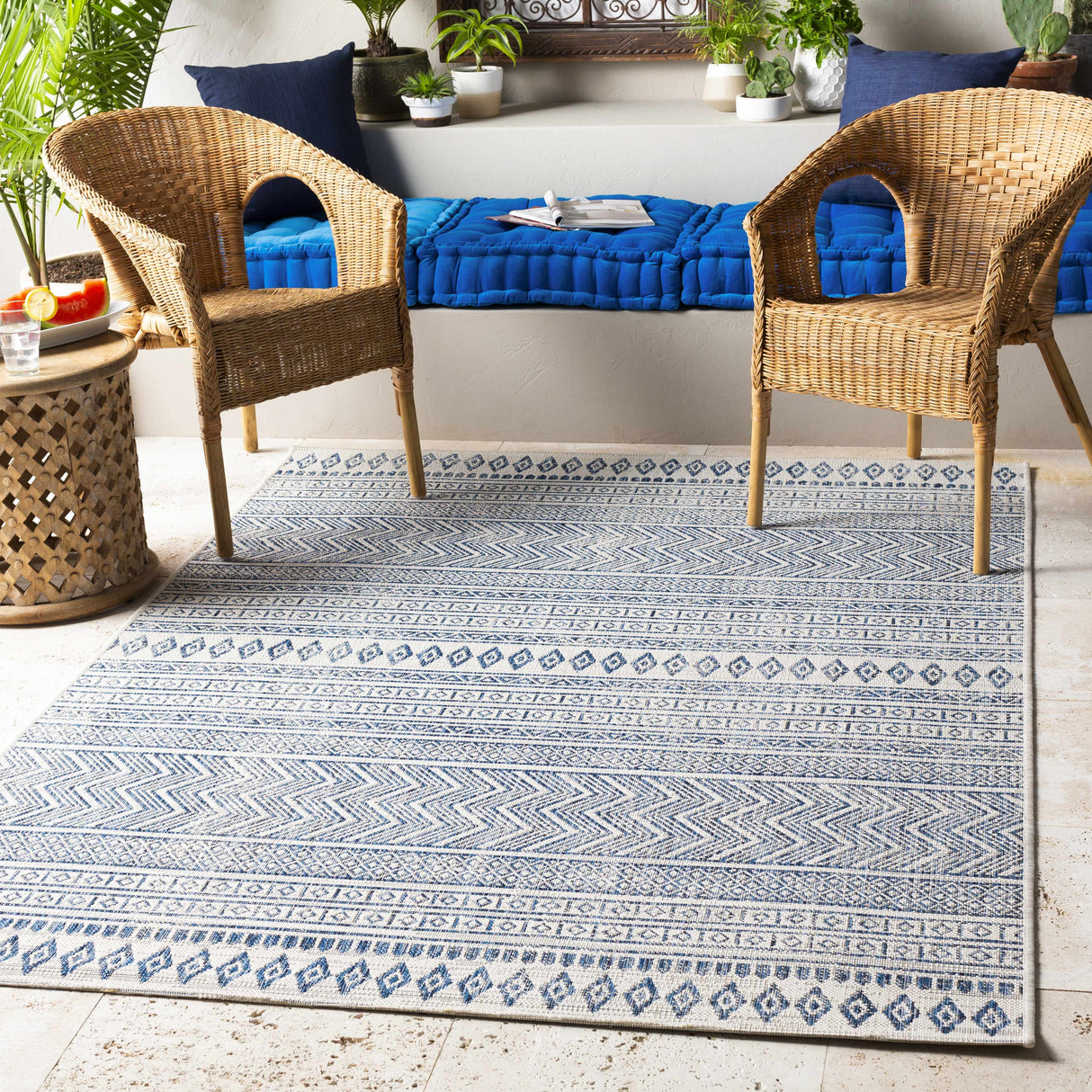 Madras Light Blue Green All Over Performance Area Rug