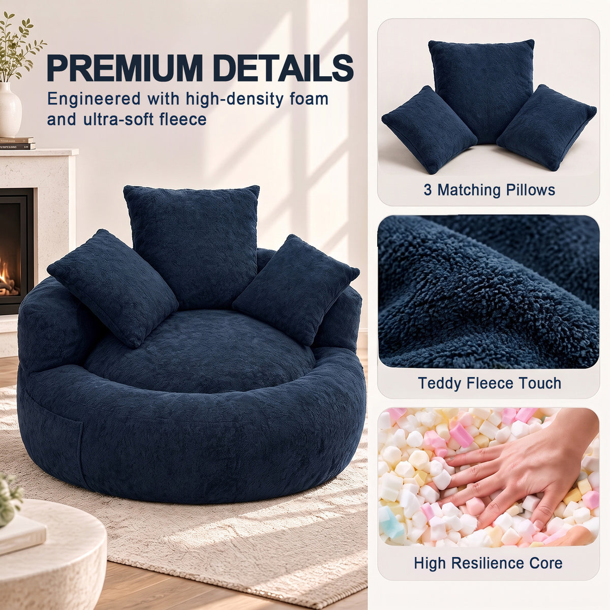 MAGIC FURNITURE 5FT Ultra Cozy Round Memory Foam Sofa - view 5