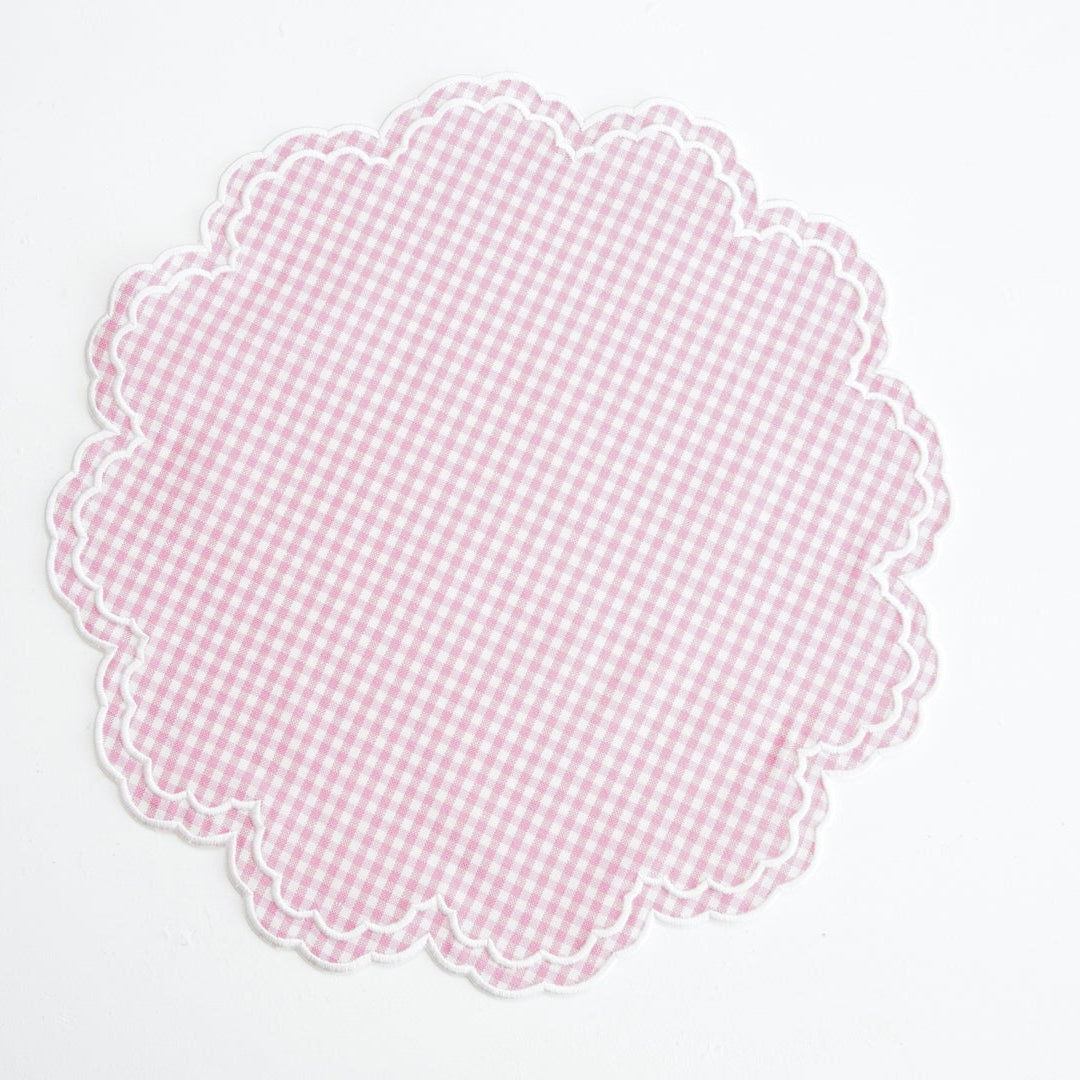 MAGNOLIA GINGHAM PINK WHITE TRIM FABRIC PLACEMAT NAPKIN SET