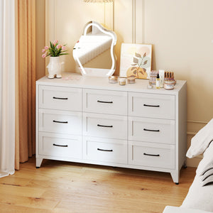 Makeace Steel Furniture 9 Drawer White Metal Dresser with Quiet-Glide Rails