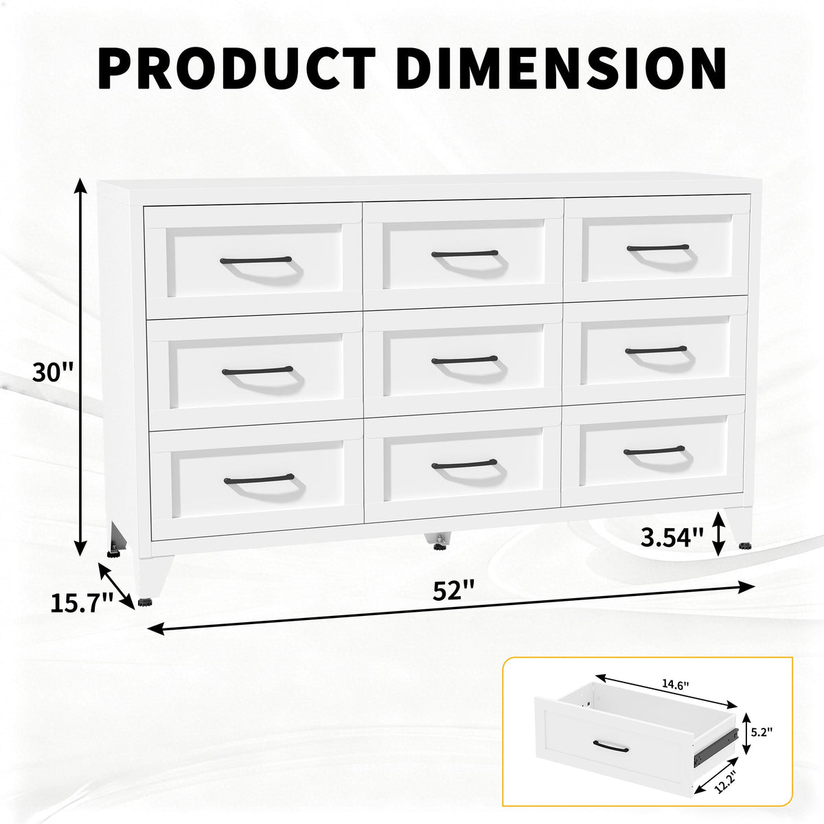 Makeace Steel Furniture 9 Drawer White Metal Dresser with Quiet-Glide Rails - view 2