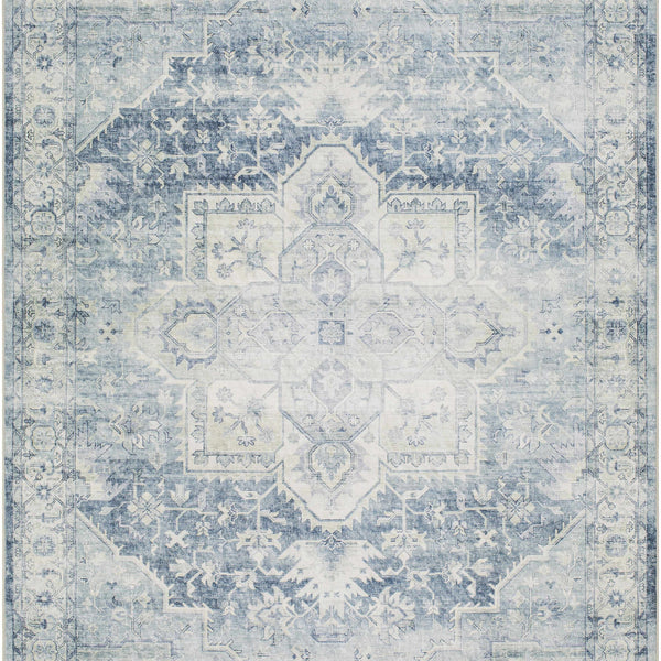Mauro Navy Medallion Washable Area Rug