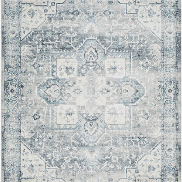 Mauro Blue Medallion Washable Area Rug