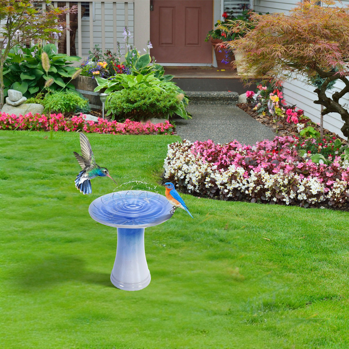 MDJ Pottery Blue Gray Ceramic Birdbath with Weather-Resistant Finish - view 2