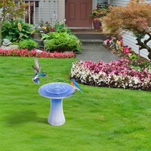 MDJ Pottery Blue Gray Ceramic Birdbath with Weather-Resistant Finish - view 2