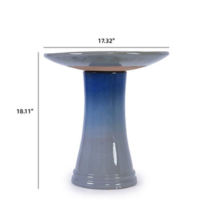 MDJ Pottery Blue Gray Ceramic Birdbath with Weather-Resistant Finish - view 3
