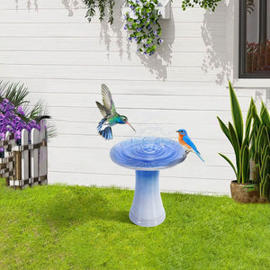 MDJ Pottery Blue Gray Ceramic Birdbath with Weather-Resistant Finish - view 4