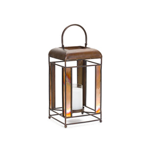 Melrose International Brozne Metal Candle Holder with Amber Glass Panes and Hurricane 13.5"H in Brown