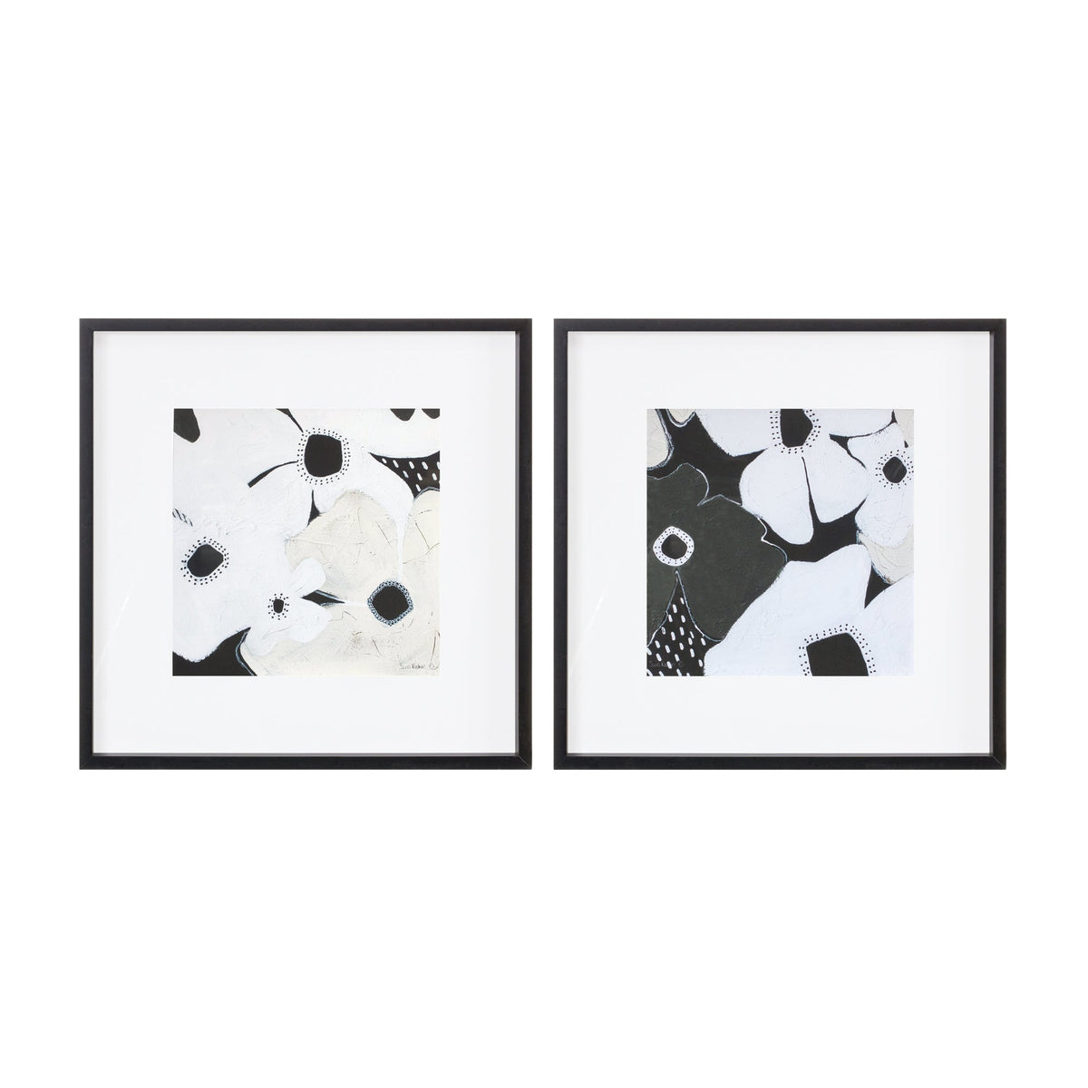 Melrose International Framed Anemone Floral Print (Set of 2) in Black
